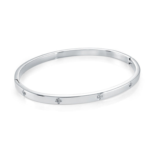 4MM WHITE-CZ CLOVER BANGLE