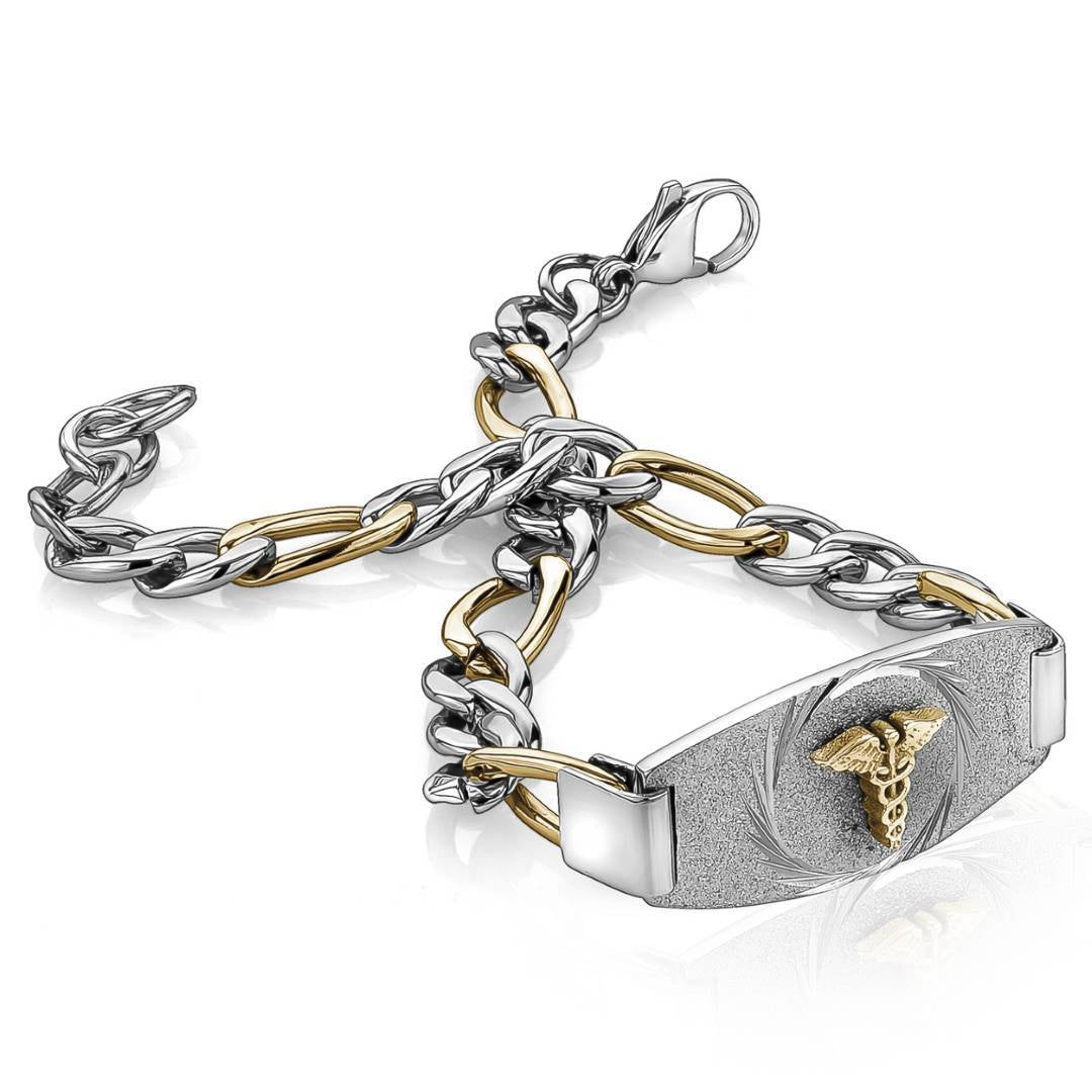 6MM FIGARO LINK STARDUST MEDIC ALERT BRACELET