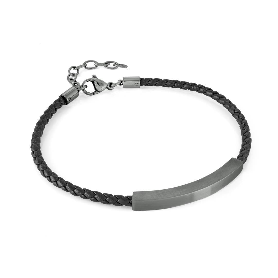 ID PLATE LEATHER BRACELET