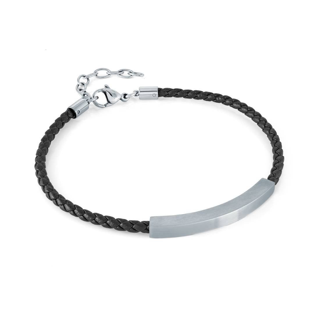 ID PLATE LEATHER BRACELET