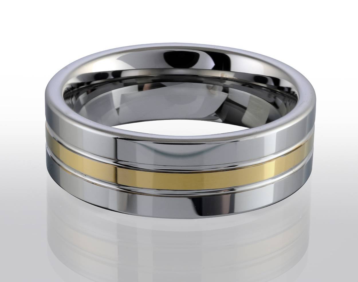 8MM TUNGSTEN GOLD-IP-STRIPE BAND