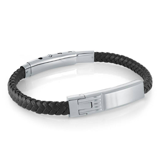 6MM LEATHER ID PLATE BRACELET