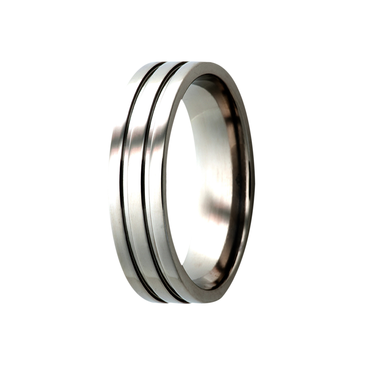 Titanium Comfort Fit Polished Ring with Offset Grooves