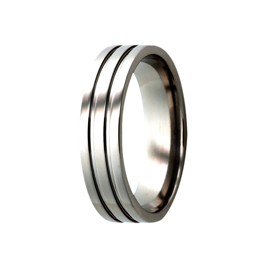 Titanium Comfort Fit Polished Ring with Offset Grooves