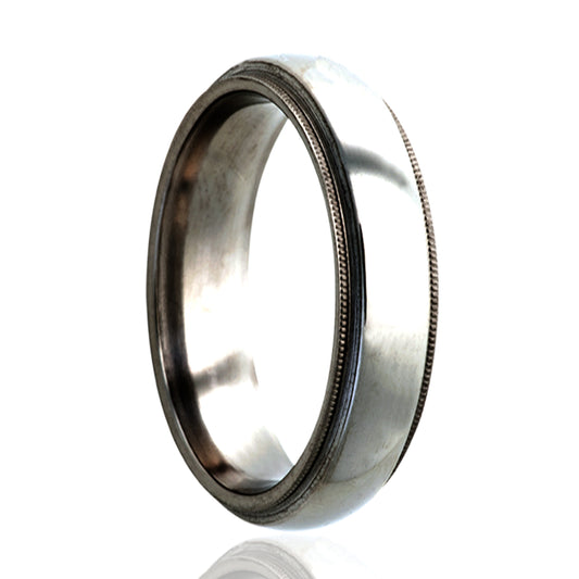 Titanium Dome Step Edge Polished Millgrain Ring