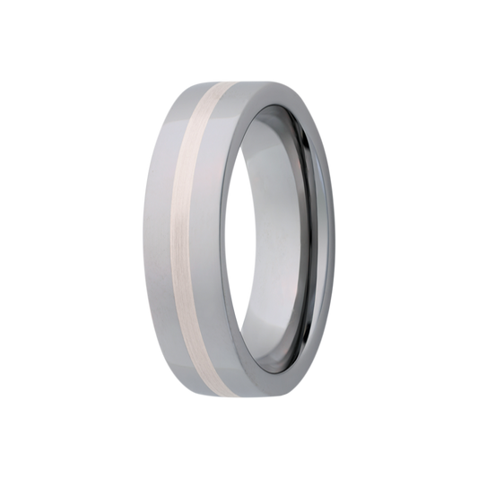 Tungsten Comfort Fit Polished Ring with Platinum Inlay