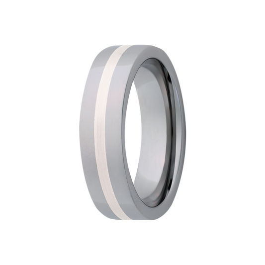 Tungsten Comfort Fit Polished Ring with Silver