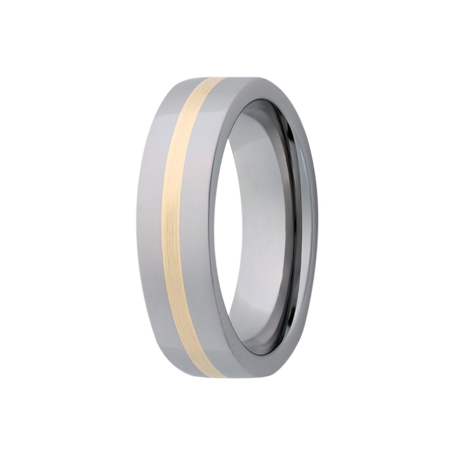 Tungsten Yellow Gold Inlay Ring Comfort Fit Polished