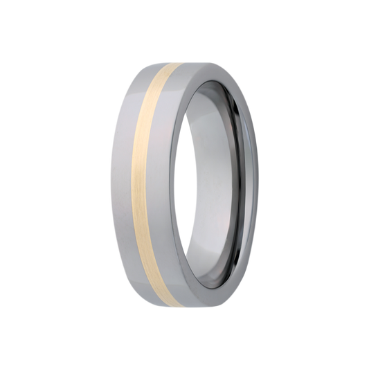 Tungsten Yellow Gold Inlay Ring Comfort Fit Polished