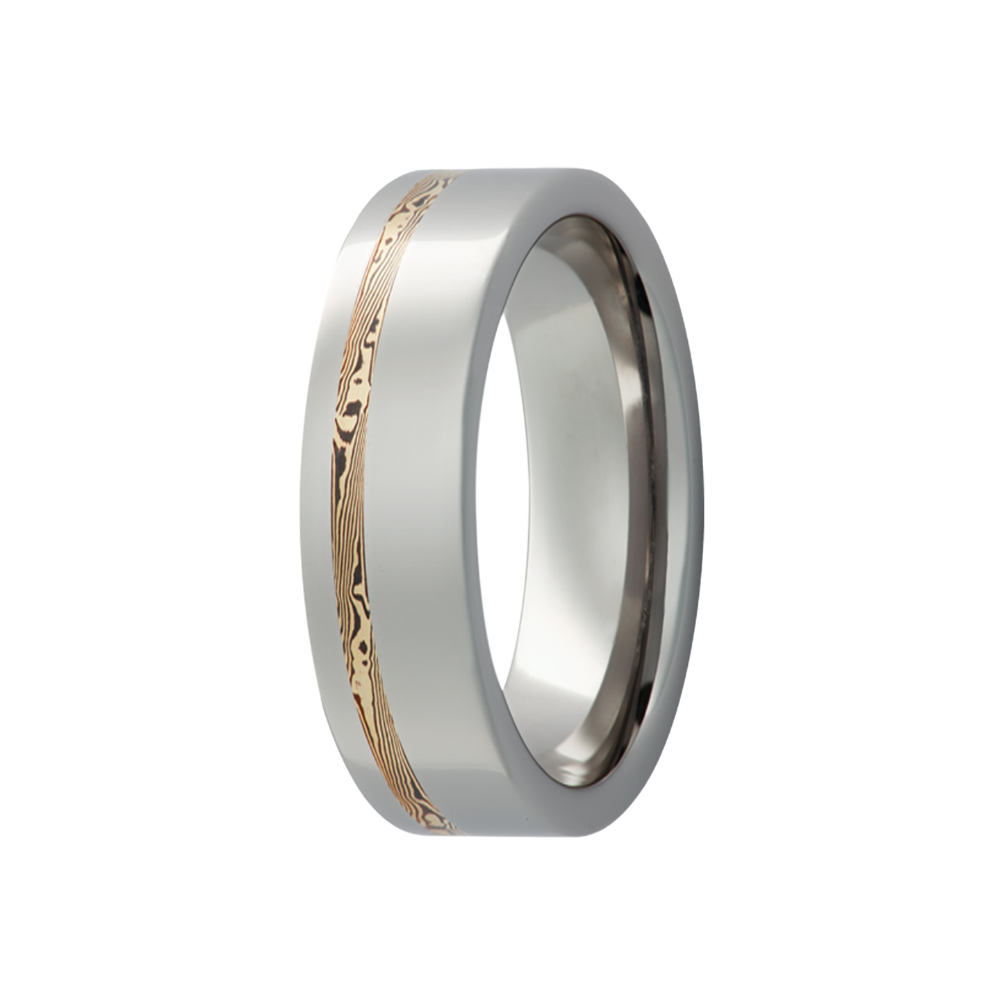 Tungsten Comfort Fit Polished Ring with Gold Inlay