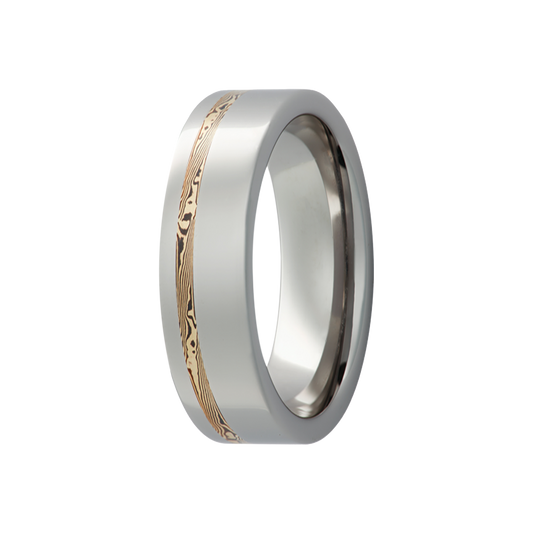 Tungsten Comfort Fit Polished Ring with Gold Inlay