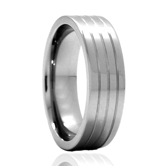 Tungsten Comfort Fit Polished Ring with 3 Grooves