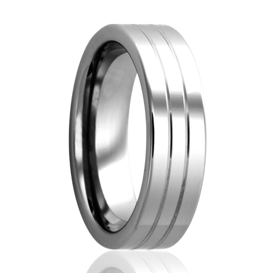Tungsten Comfort Fit Polished Ring with Offset Grooves