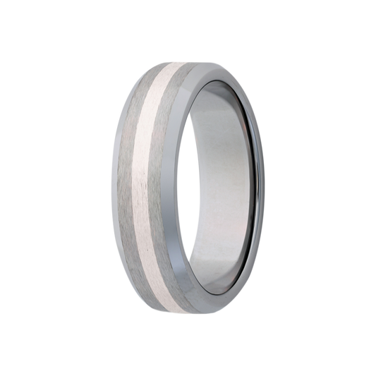 Tungsten Comfort Fit Ring with Silver Inlay