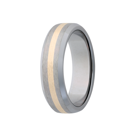 Tungsten Yellow Gold Inlay Ring Comfort Fit
