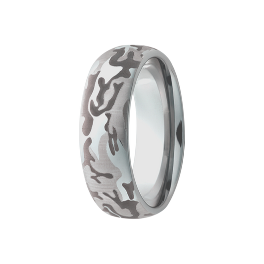 Tungsten Dome Ring Polished Exterior Camo Engraving