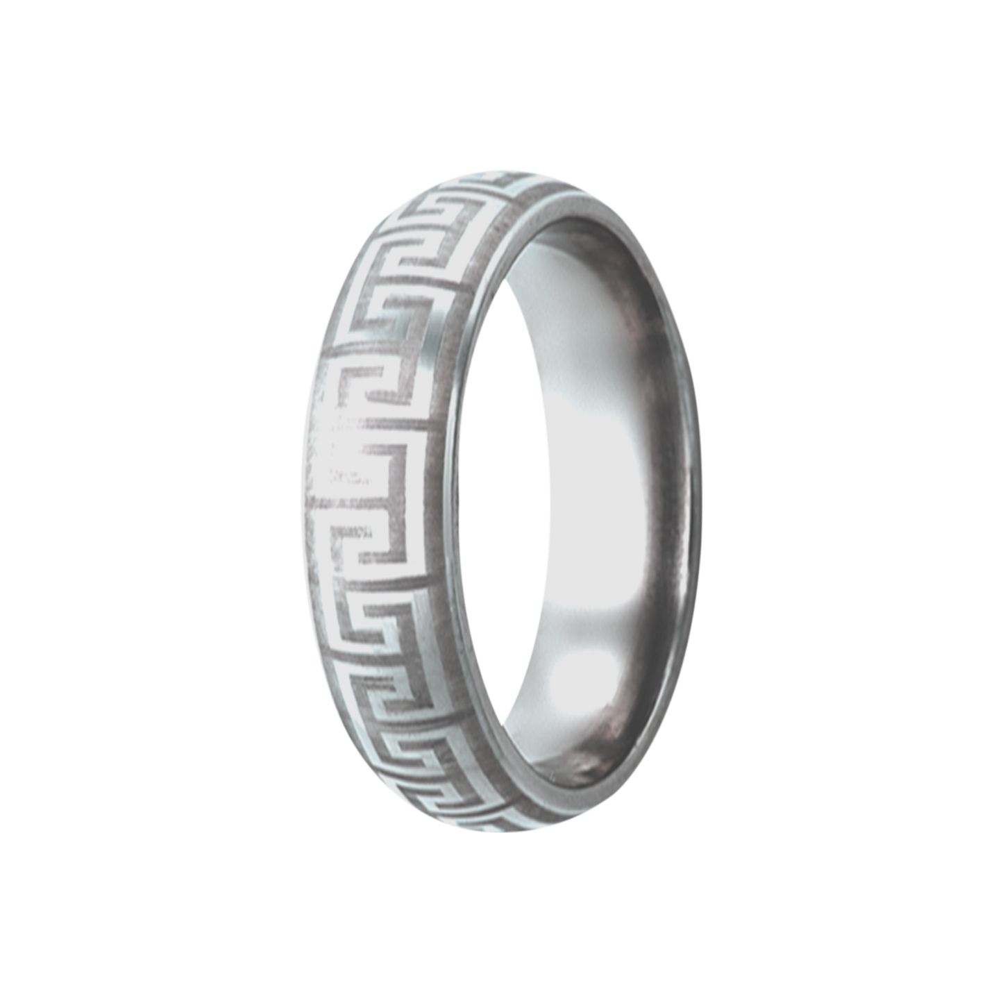 Tungsten Dome Ring Polished Greek Key Engraving