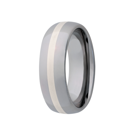 Tungsten Dome Polished Ring with Platinum Inlay
