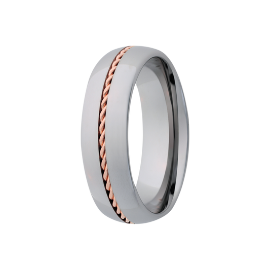 Tungsten Dome Ring Polished with Rose Gold