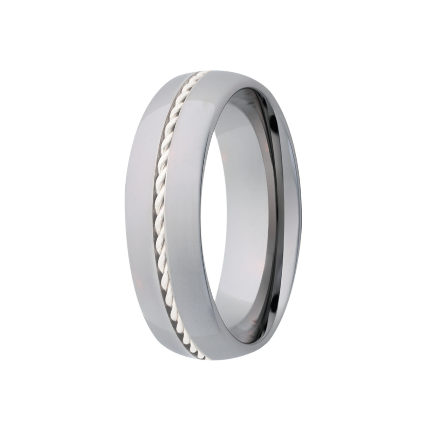 Tungsten Dome Polished Ring with Silver Inlay