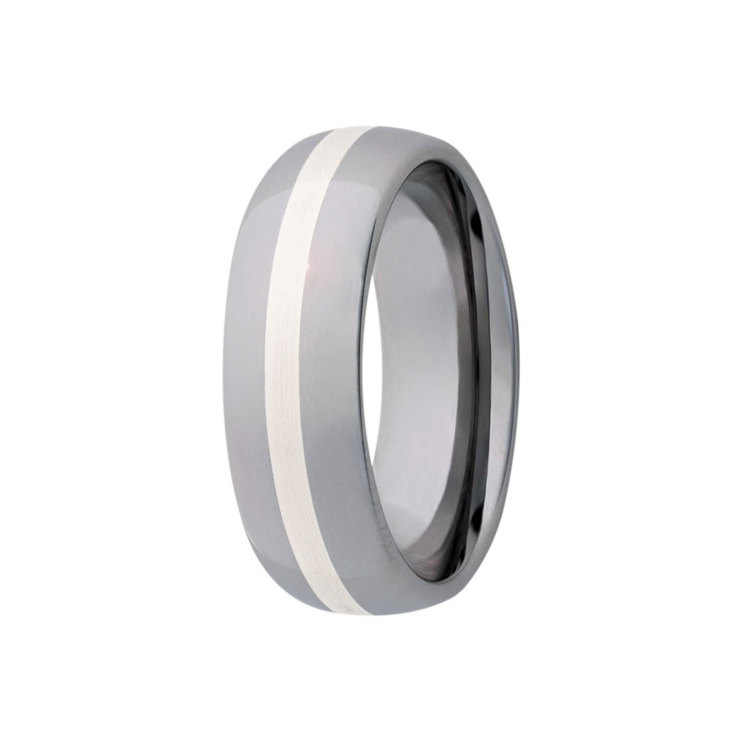Tungsten Dome Polished Ring with Silver Inlay