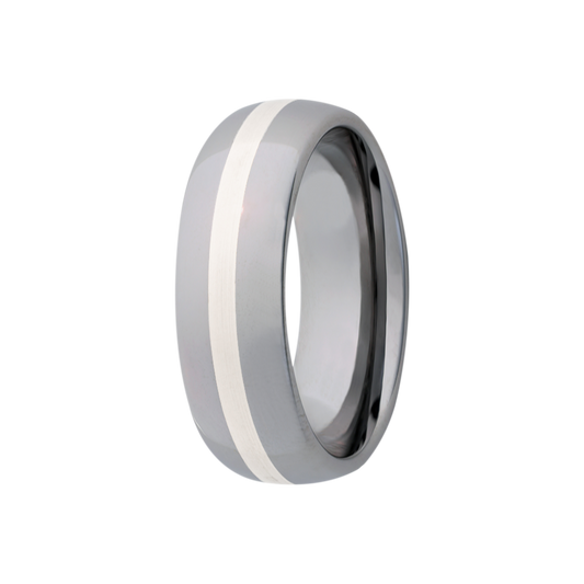 Tungsten Dome Polished Ring with Silver Inlay