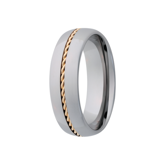 Tungsten Dome Ring Polished with Yellow Gold