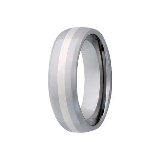 Tungsten Comfort Fit Ring with Platinum Inlay