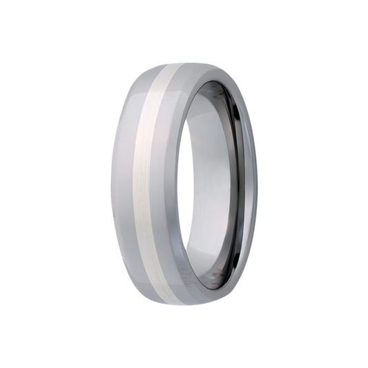 Tungsten Comfort Fit Ring with Silver Inlay