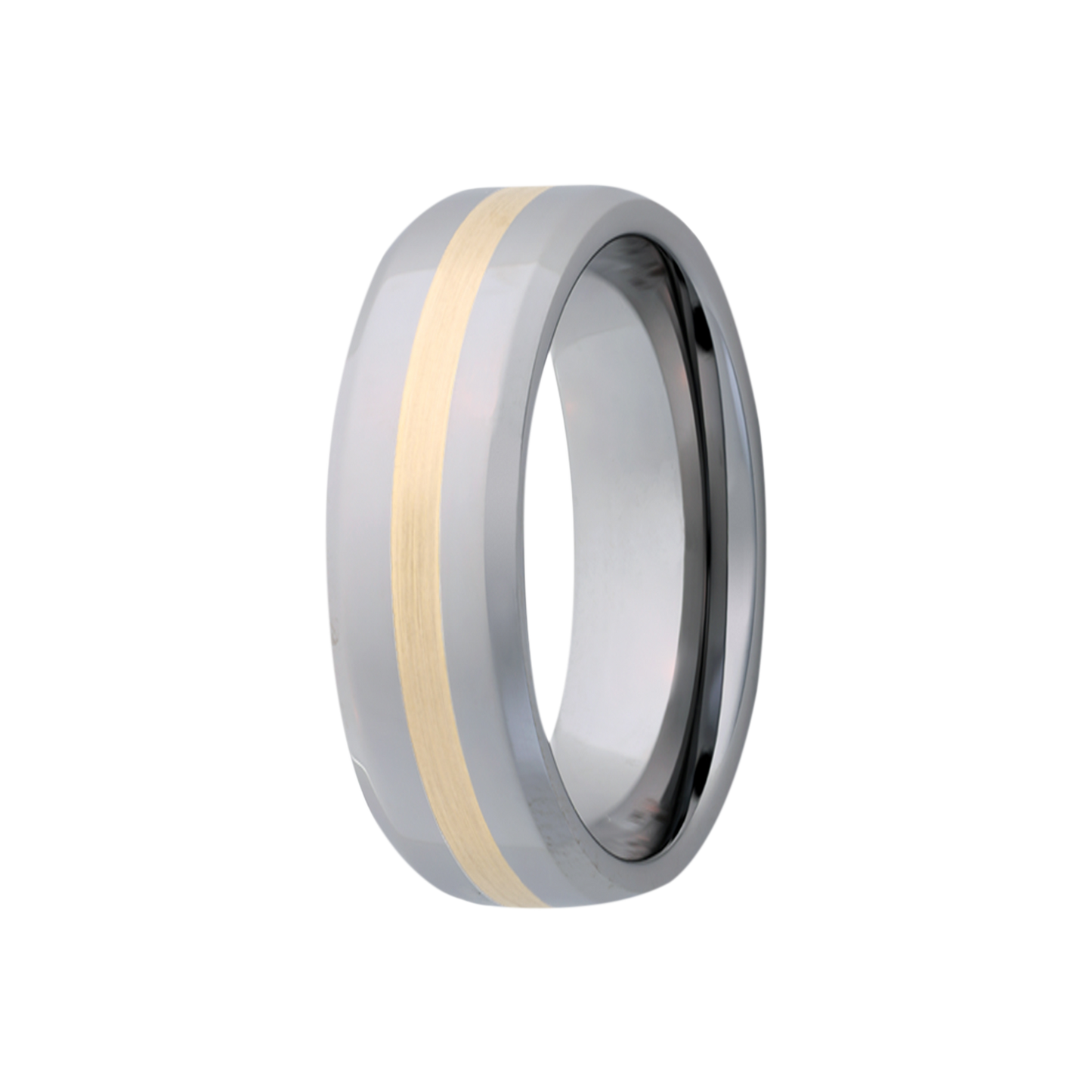 Tungsten Yellow Gold Inlay Ring Comfort Fit