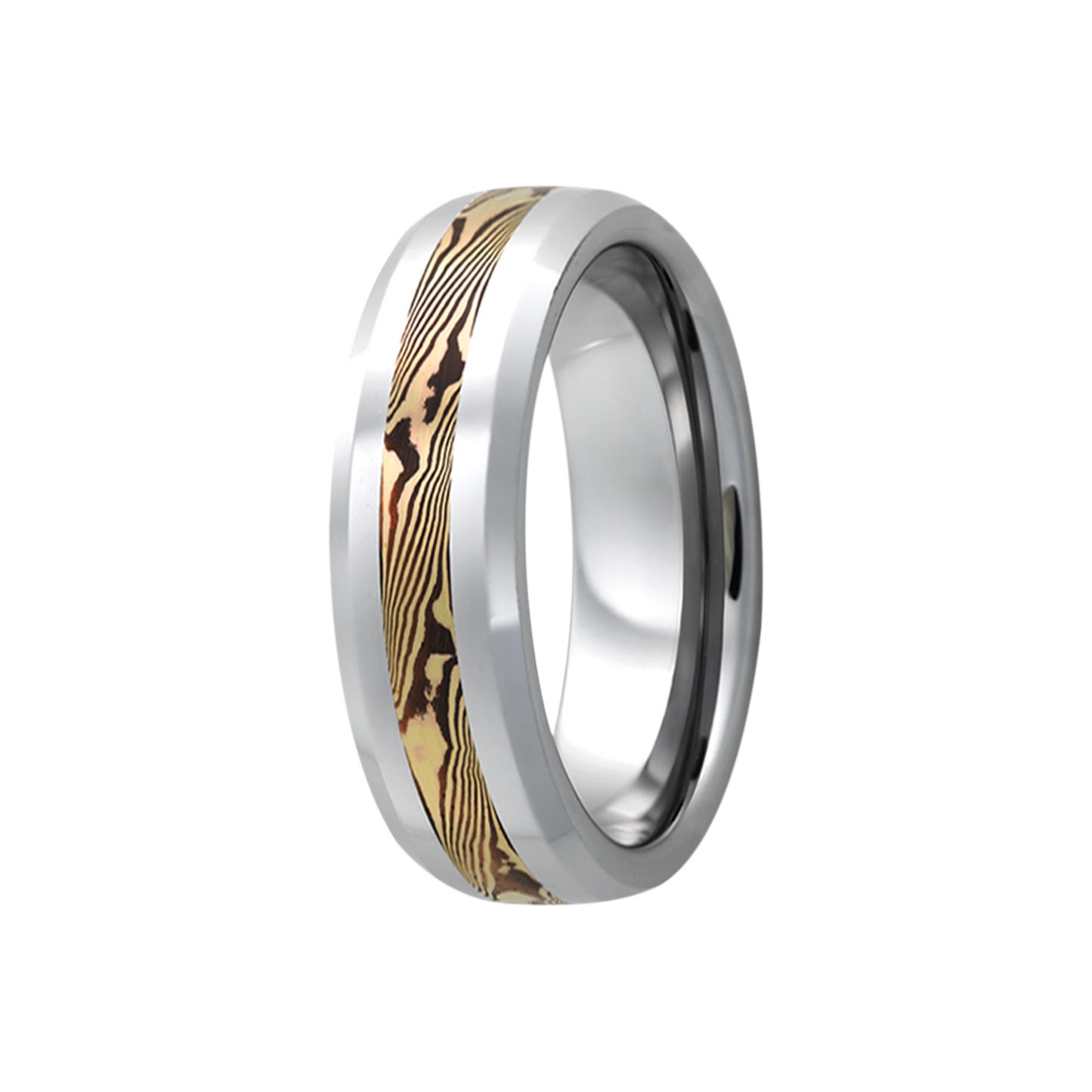 Tungsten Yellow Gold Shakudo Ring Comfort Fit