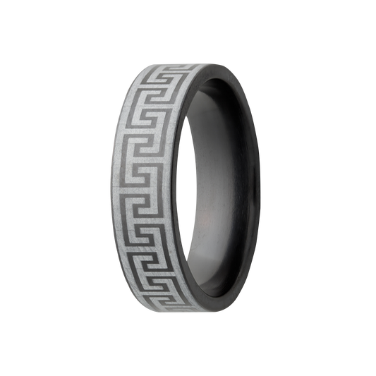Zirconium Comfort Fit Polished Greek Key Ring