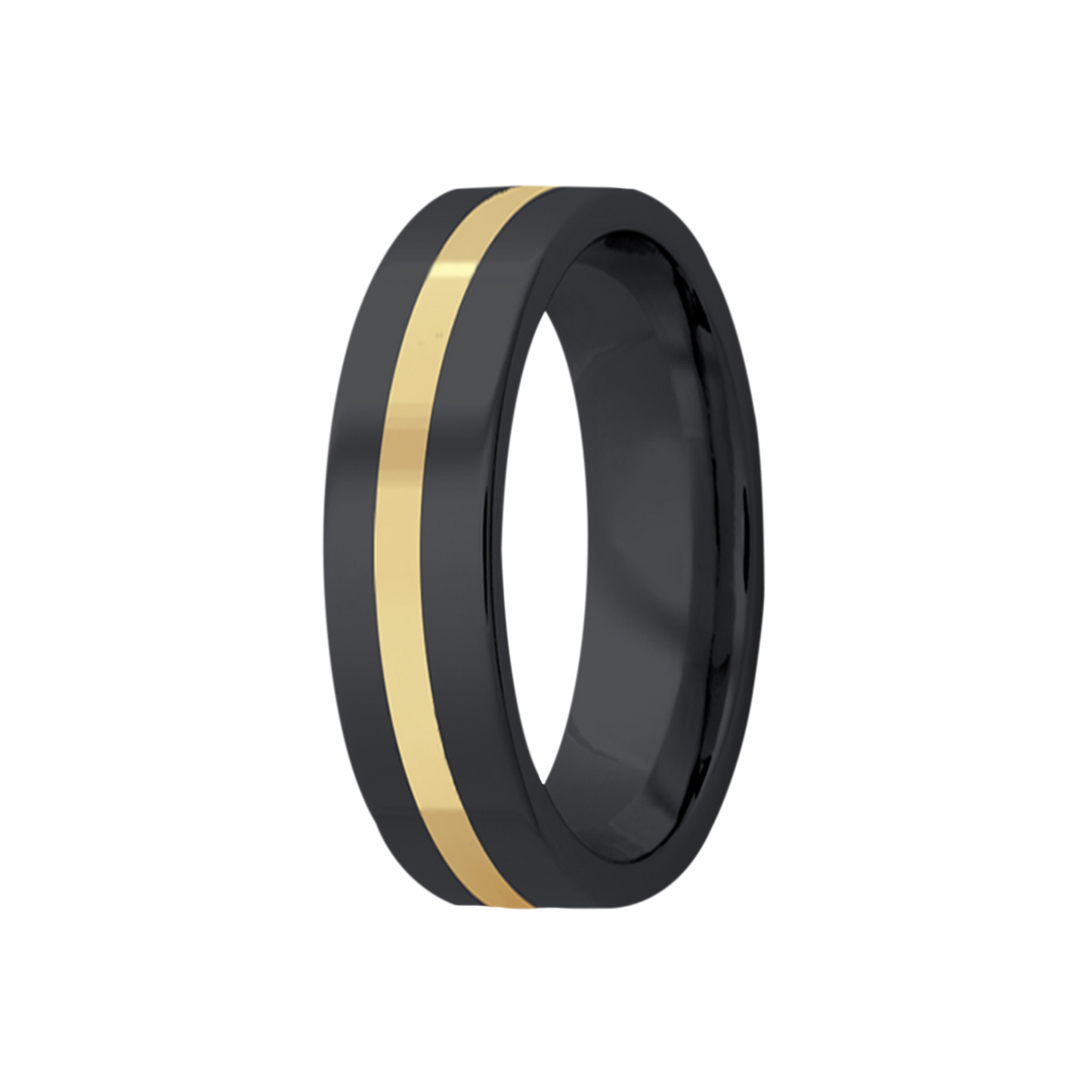 Zirconium Yellow Gold Inlay Ring Comfort Fit Polished