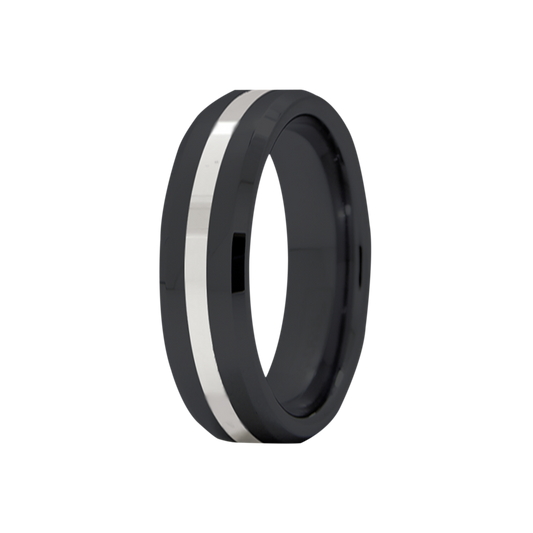 Zirconium Comfort Fit Ring with Platnium Inlay