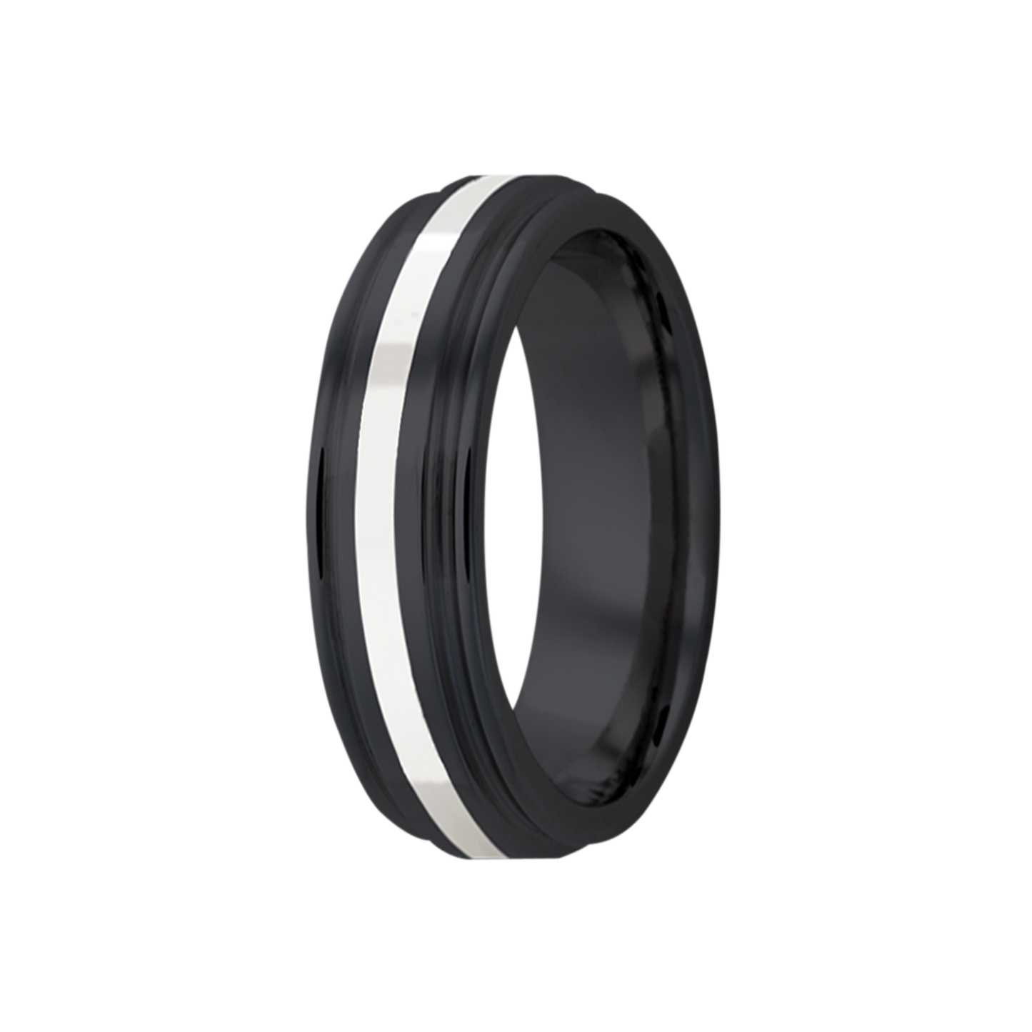 Zirconium Comfort Fit Ring with Sterling Silver Inlay