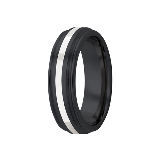 Zirconium Comfort Fit Ring with Sterling Silver Inlay