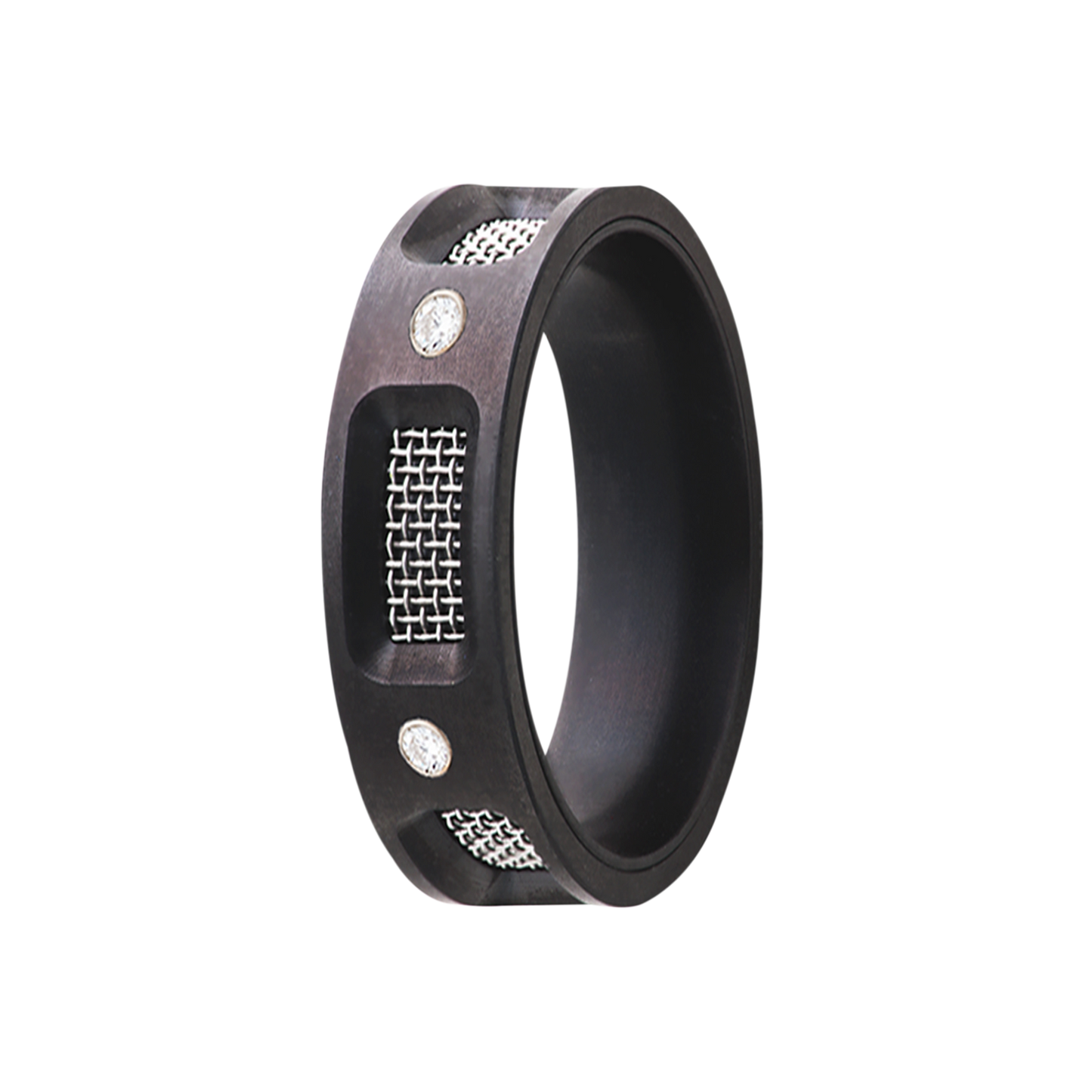 Zirconium Mesh Screen Ring with Diamond Accents