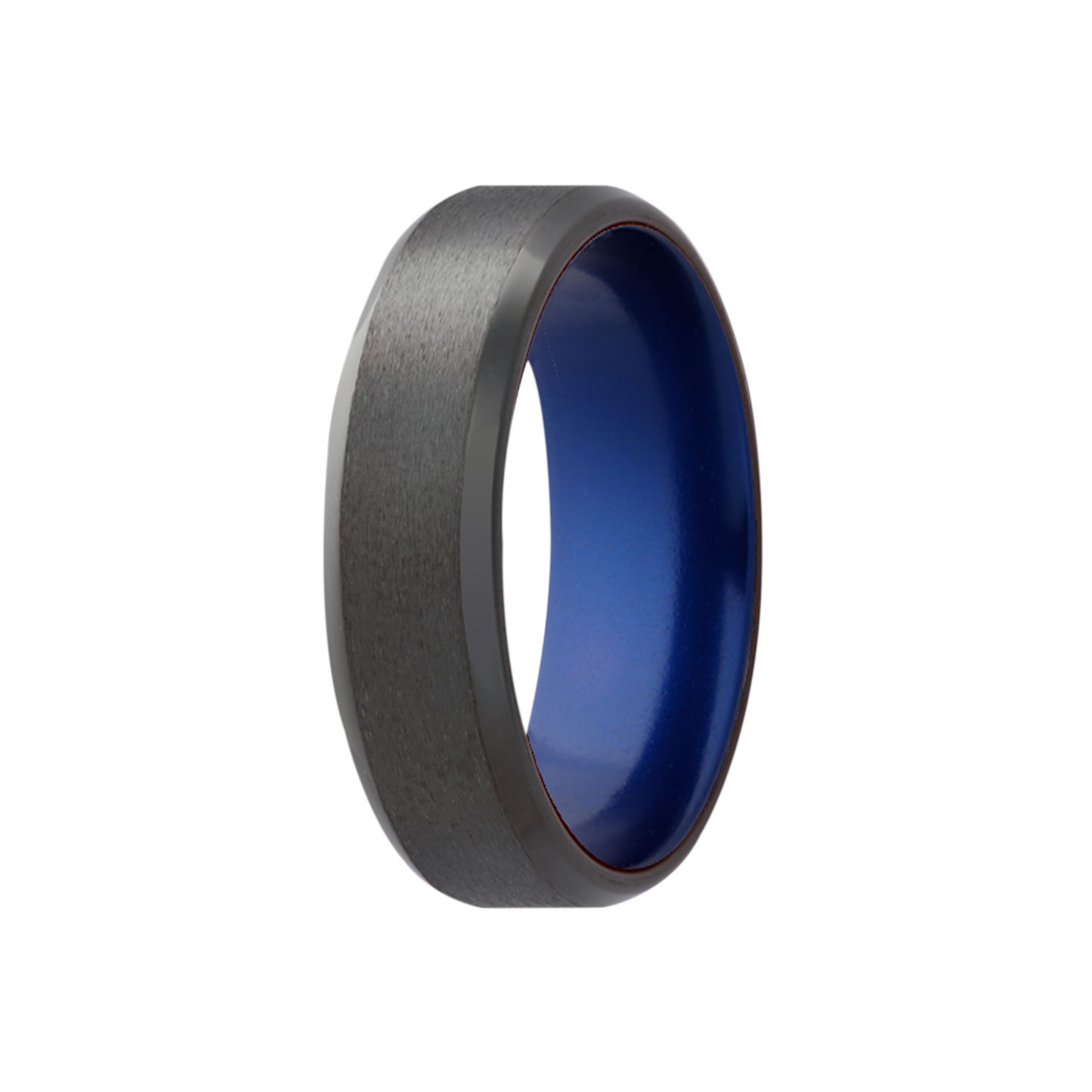 Zirconium Comfort Fit Ring with Blue Anodized Sleeve