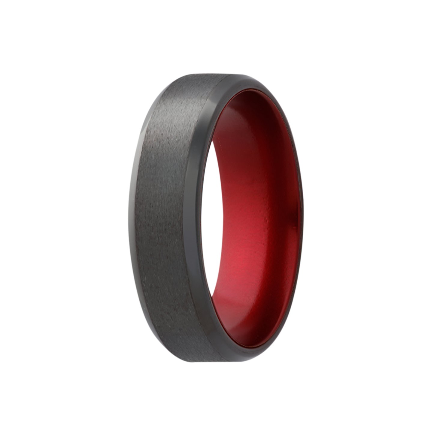 Zirconium Comfort Fit Ring with Red Anodized Interior