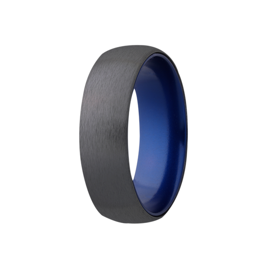 Zirconium Dome Ring with Satin Finish and Blue Anodized Sleeve