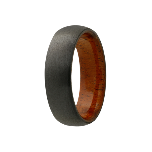 Zirconium Comfort Fit Satin Finish Ring with Koa Wood