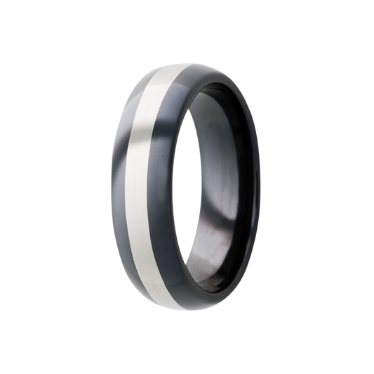 Zirconium Dome Ring with Polished Silver Center