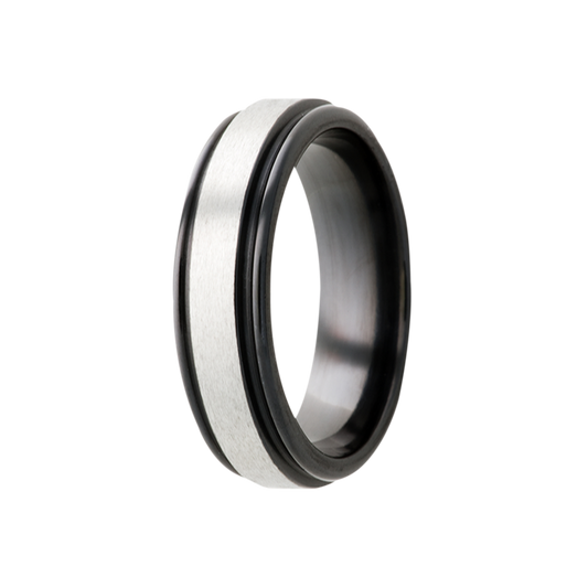 Zirconium Comfort Fit Ring with Silver Satin