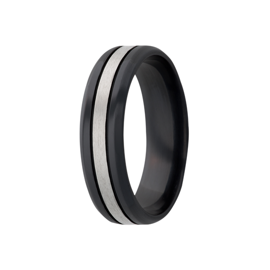 Zirconium Comfort Fit Ring with Silver Grooves