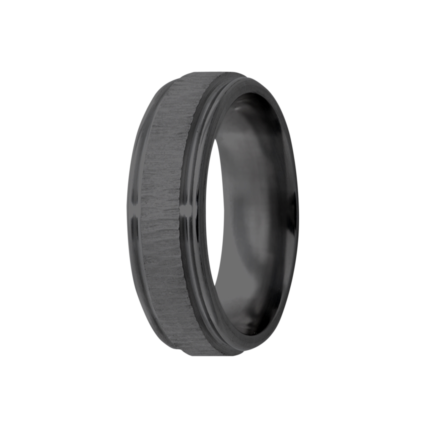 Zirconium Treebark Grooved Edge Polished Finish Ring