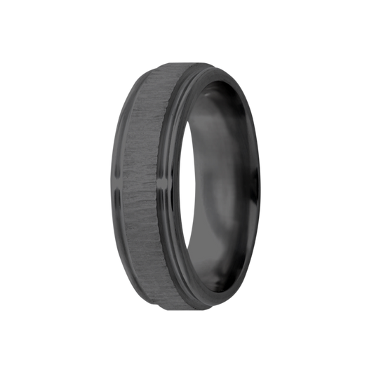 Zirconium Treebark Grooved Edge Polished Finish Ring