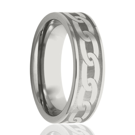 Cobalt Comfort Fit Polished Ring with Chain Engraving