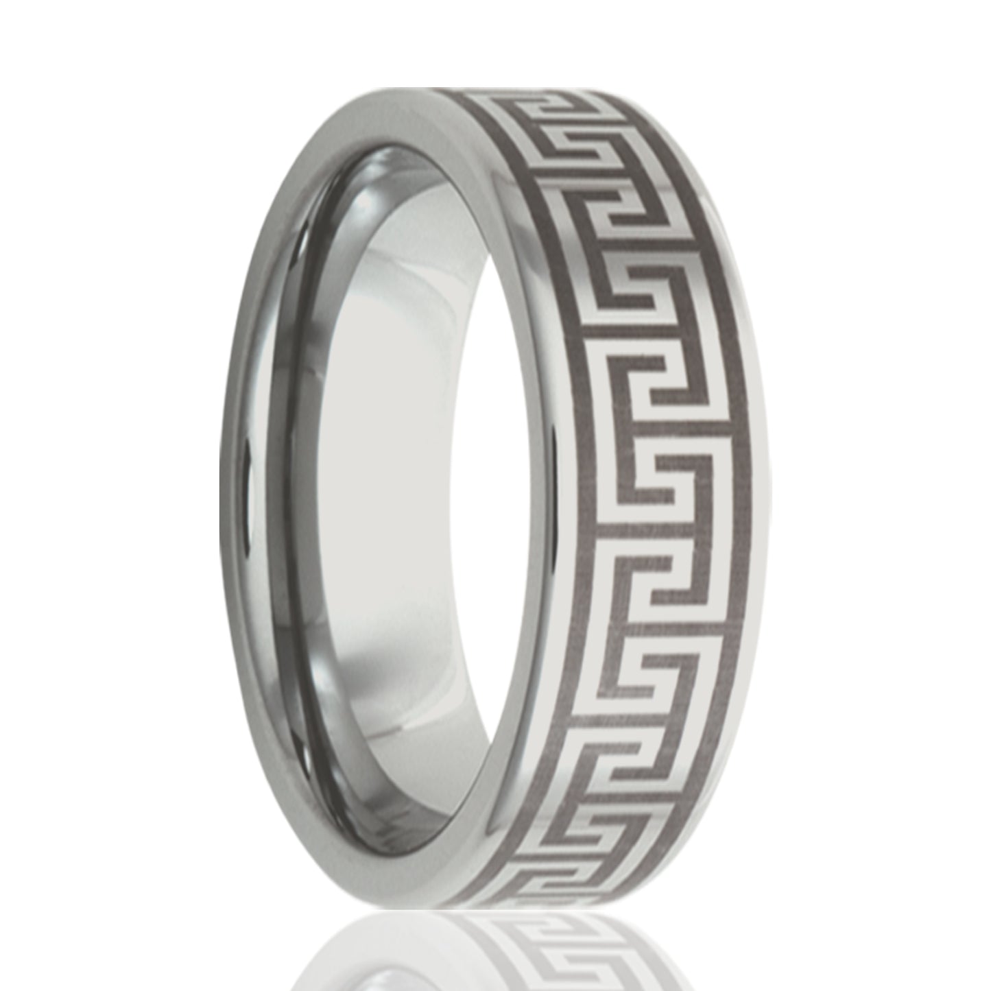 Cobalt Comfort Fit Polished Greek Key Ring