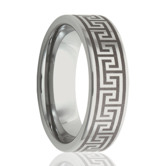 Cobalt Comfort Fit Polished Greek Key Ring