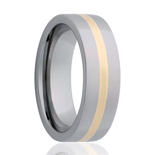 Cobalt Yellow Gold Inlay Ring Comfort Fit Polished